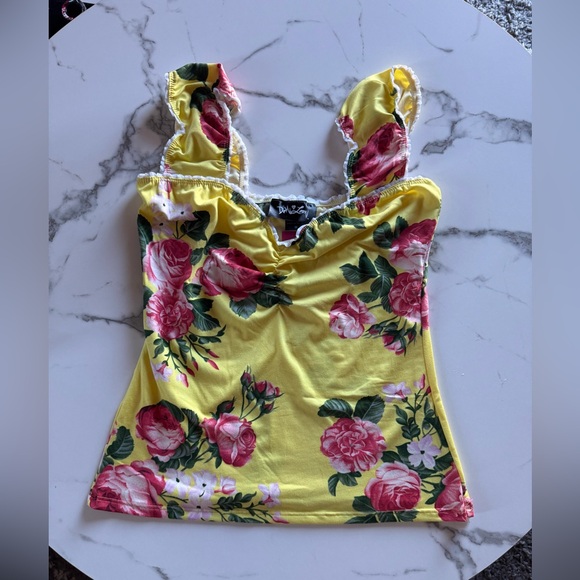 Dolls Kill Tops - Dolls Kill Yellow Pink Ruched Camisole